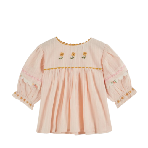 Blouse embroidered pink flowers