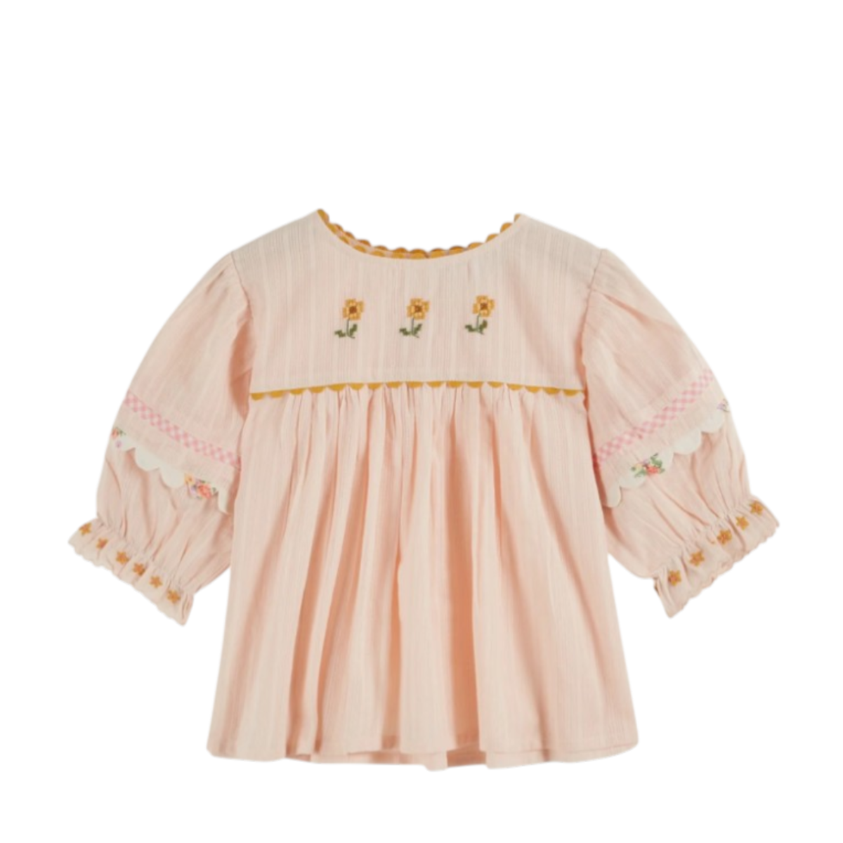 Blouse embroidered pink flowers