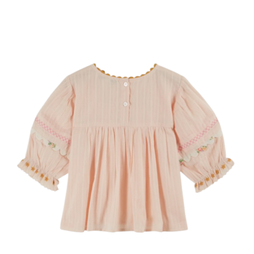 Blouse embroidered pink flowers