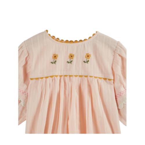 Blouse embroidered pink flowers