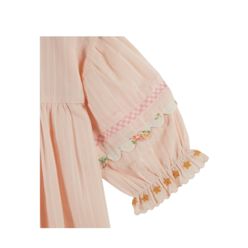 Blouse embroidered pink flowers