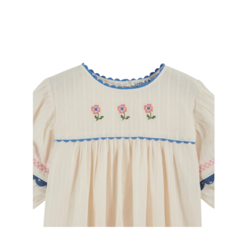 Blouse embroidered cream flowers