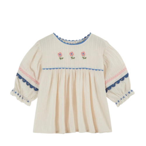 Blouse embroidered cream flowers