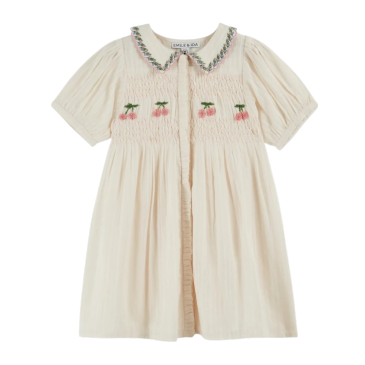 Dress cream smocked embroidery