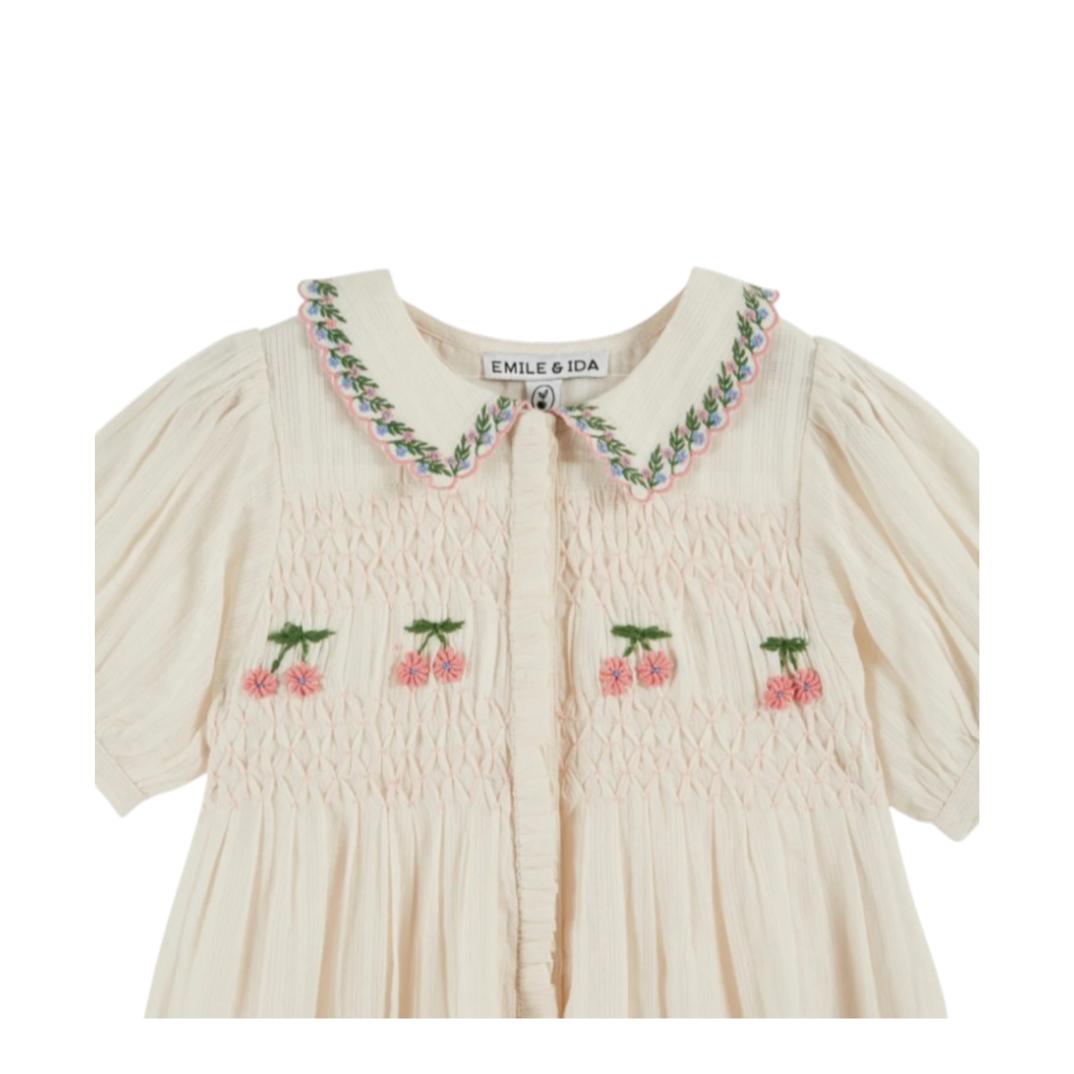 Dress cream smocked embroidery