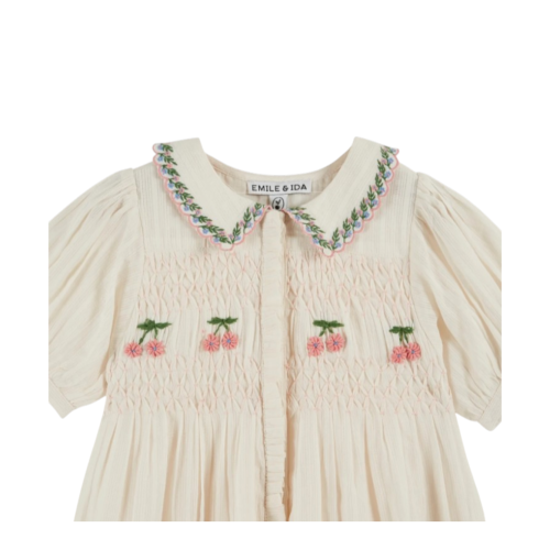 Dress cream smocked embroidery
