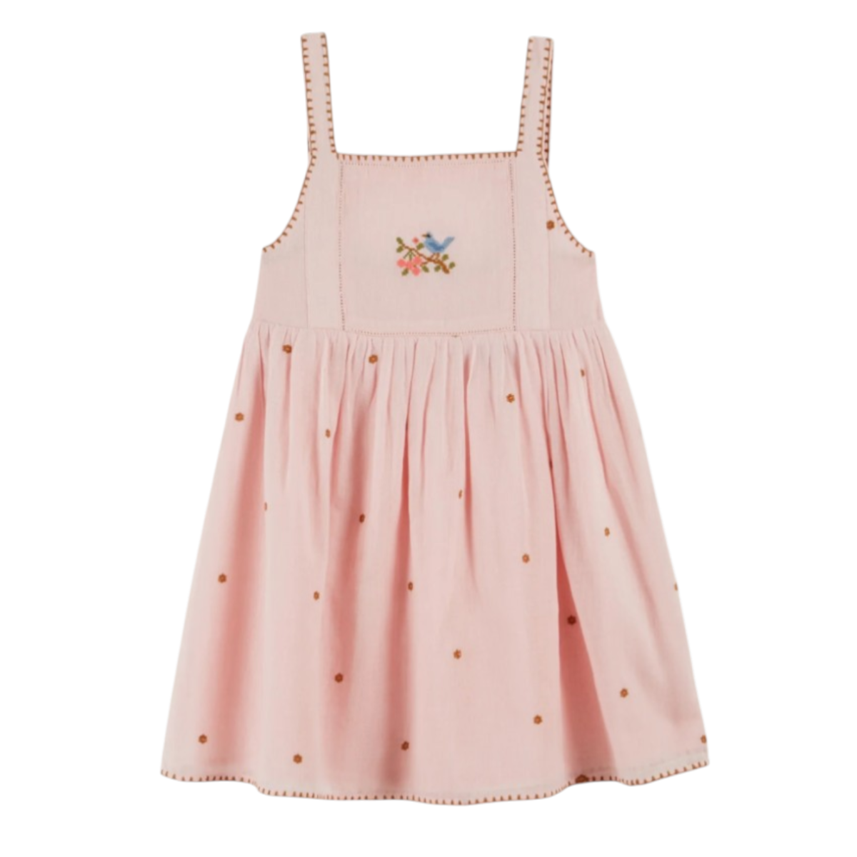 Dress embroidered pink flowers