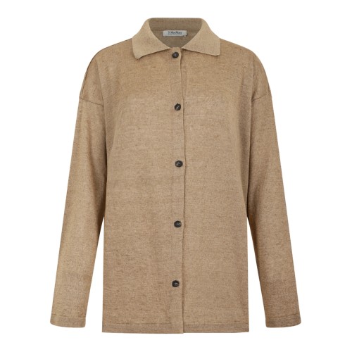 Max Mara Beige Knit Button-Up Jacket.
