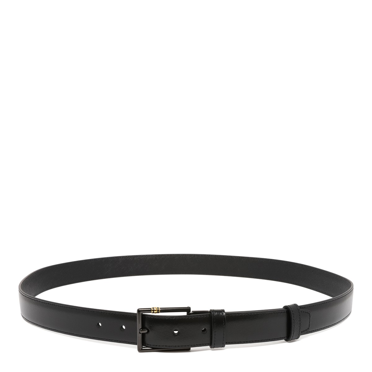 Montblanc Black Leather Reversible Belt with Rectangular Buckle.