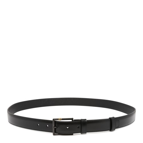 Montblanc Black Leather Reversible Belt with Rectangular Buckle.