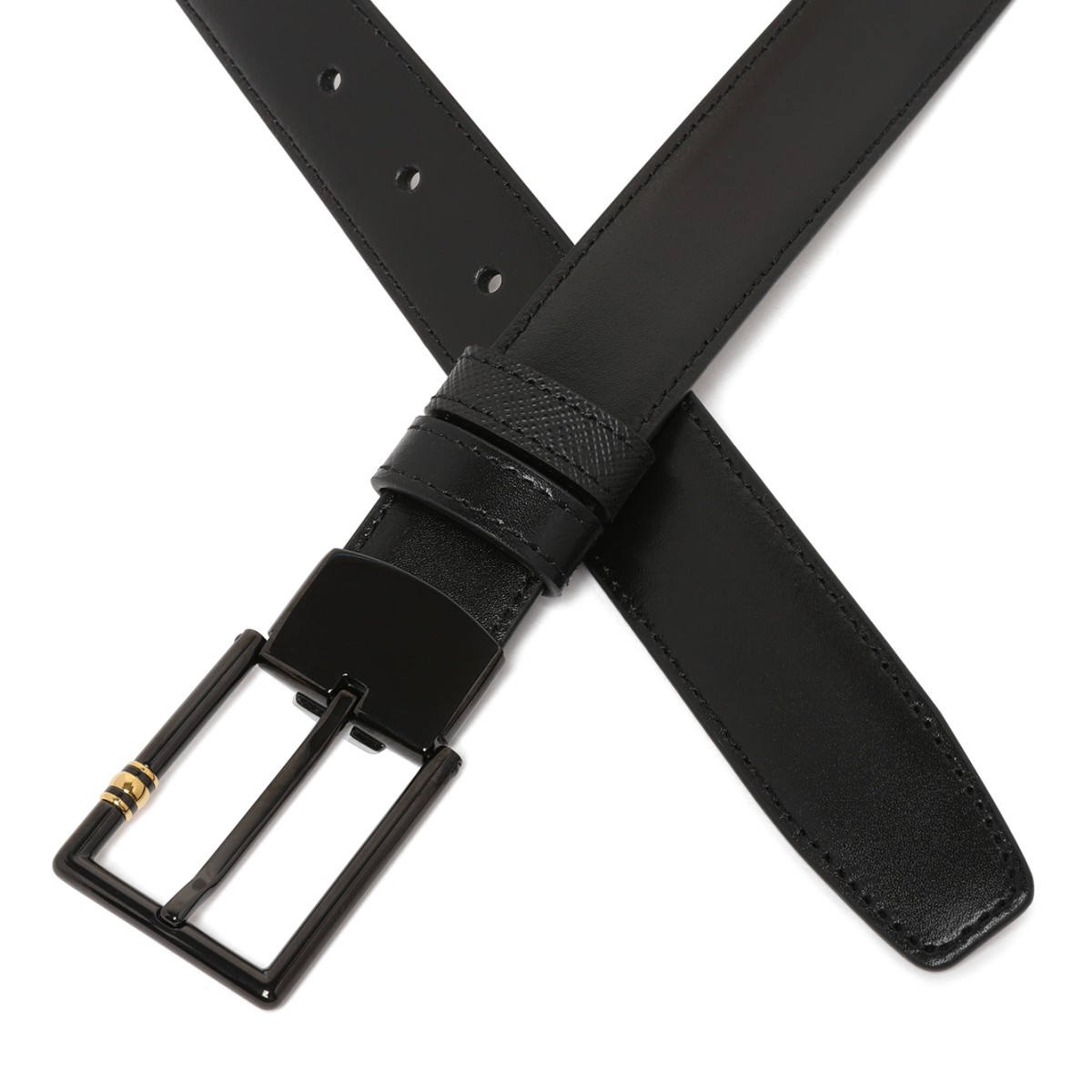 Montblanc Black Leather Reversible Belt with Rectangular Buckle.