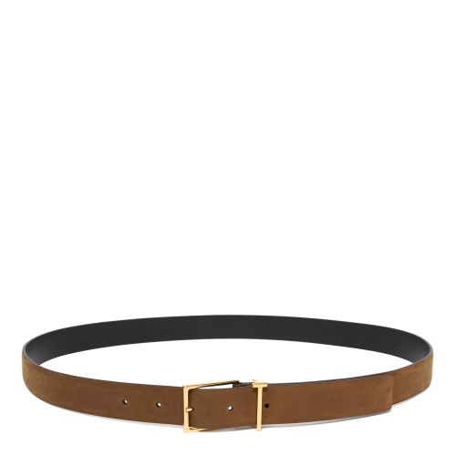Tom Ford Brown Reversible Leather Belt with Gold Buckle.