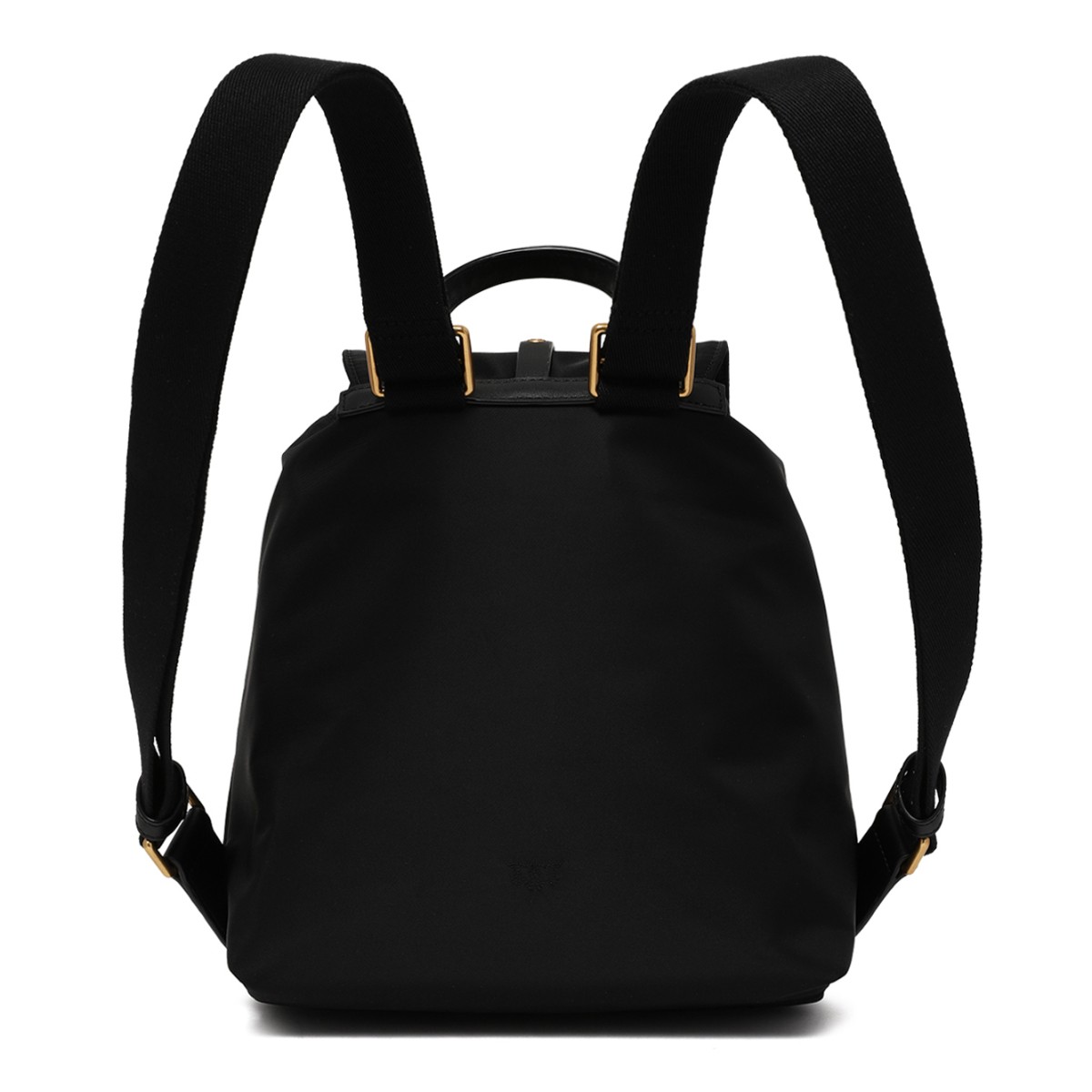 Pinko Black Leather Backpack with Gold Hardware.