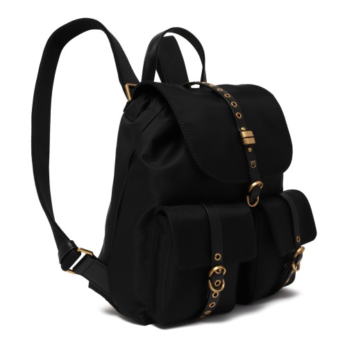 Pinko Black Leather Backpack with Gold Hardware.