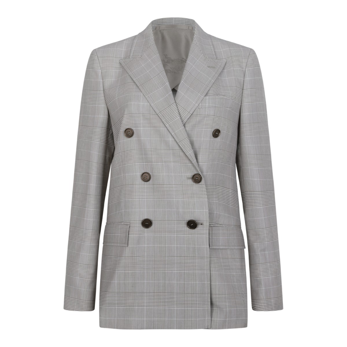 Burberry Grey Check Double-Breasted Tailored Blazer.