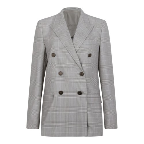 Burberry Grey Check Double-Breasted Tailored Blazer.