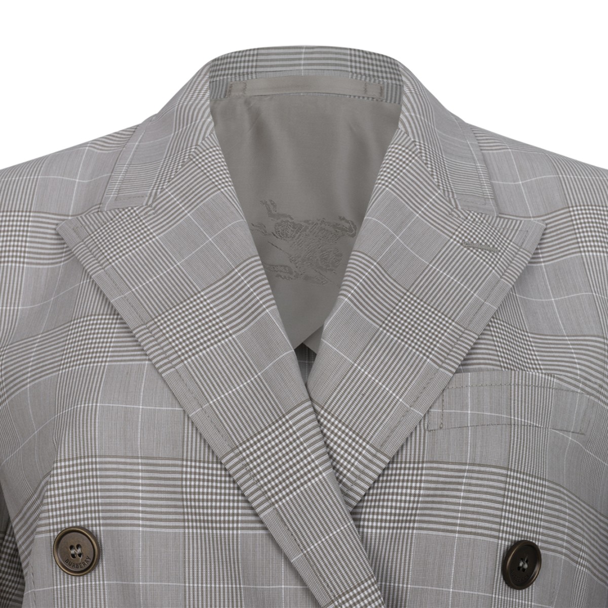 Burberry Grey Check Double-Breasted Tailored Blazer.