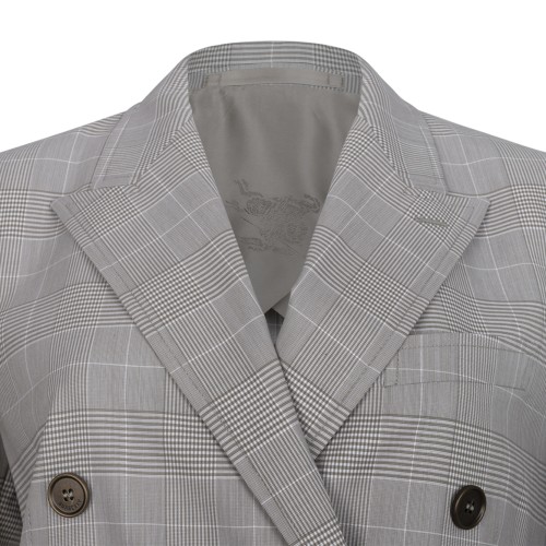 Burberry Grey Check Double-Breasted Tailored Blazer.