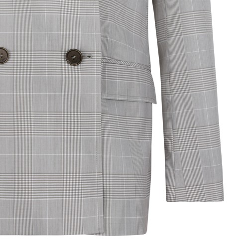 Burberry Grey Check Double-Breasted Tailored Blazer.