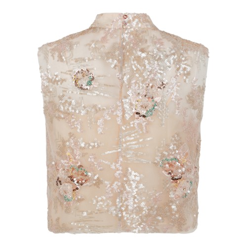 Hui Milano Ivory Embroidered Sequin High-Neck Top.