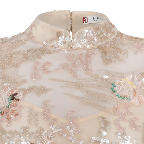 Hui Milano Ivory Embroidered Sequin High-Neck Top.