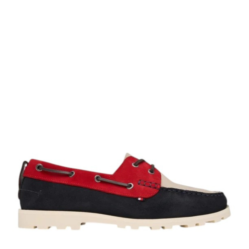 Tommy Hilfiger Navy and Red Suede Boat Shoes.