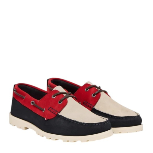 Tommy Hilfiger Navy and Red Suede Boat Shoes.