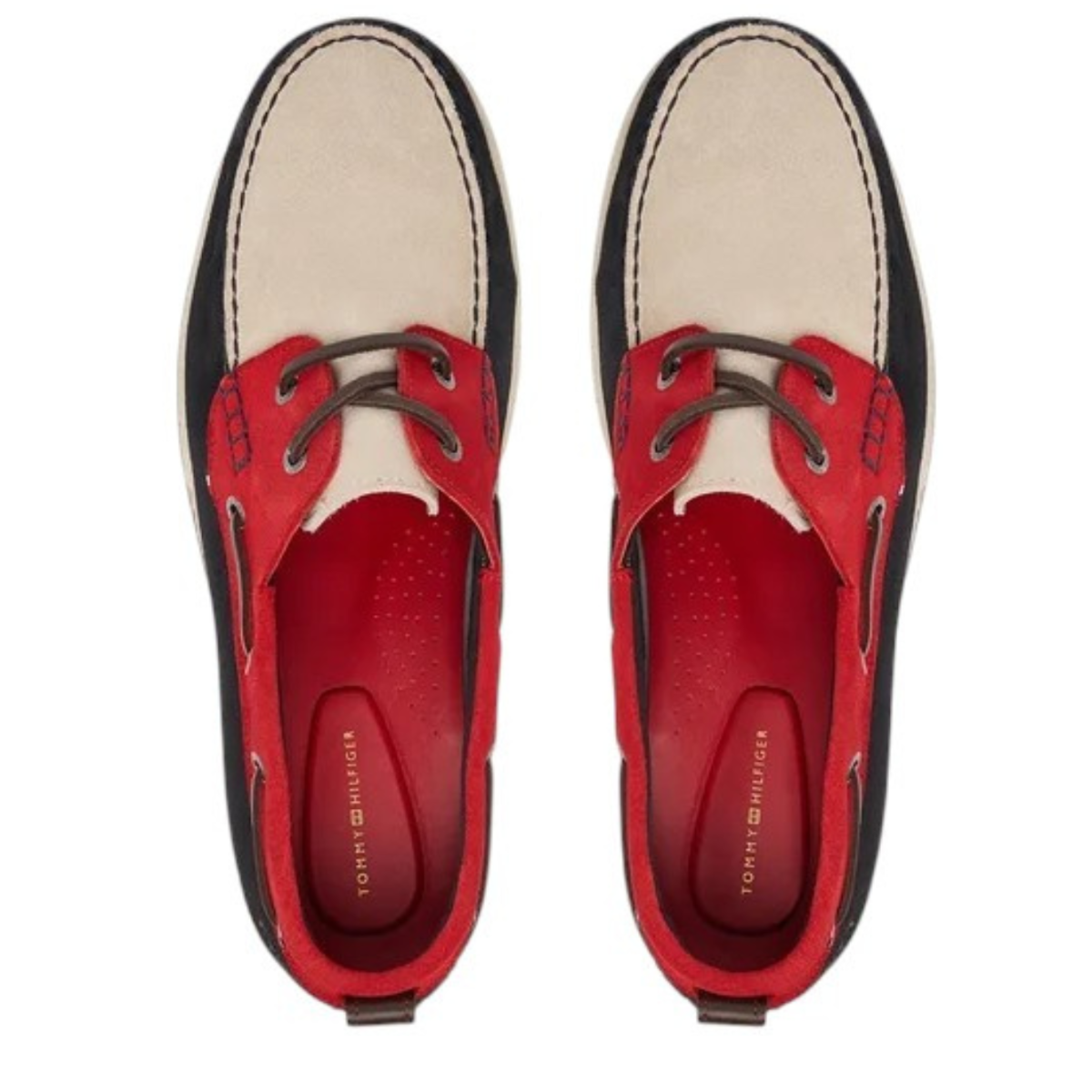 Tommy Hilfiger Navy and Red Suede Boat Shoes.