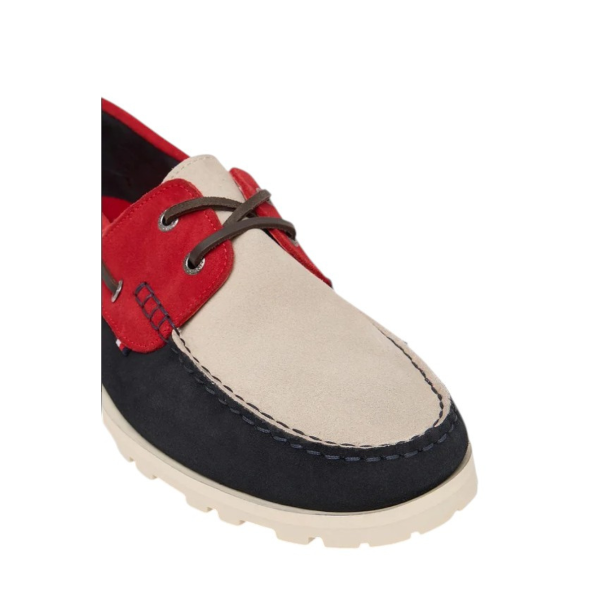Tommy Hilfiger Navy and Red Suede Boat Shoes.