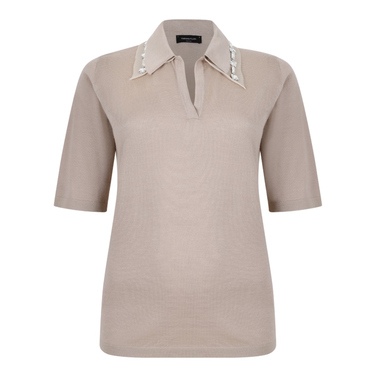 Fabiana Filippi Beige Embellished Collar Polo Top. 