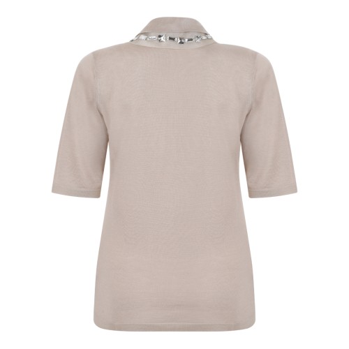 Fabiana Filippi Beige Embellished Collar Polo Top. 