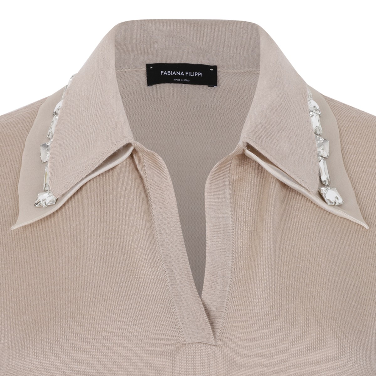 Fabiana Filippi Beige Embellished Collar Polo Top. 