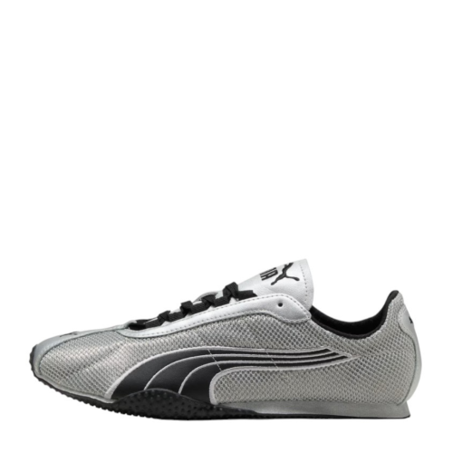 Puma Silver and Black Low-Profile Sneakers.
