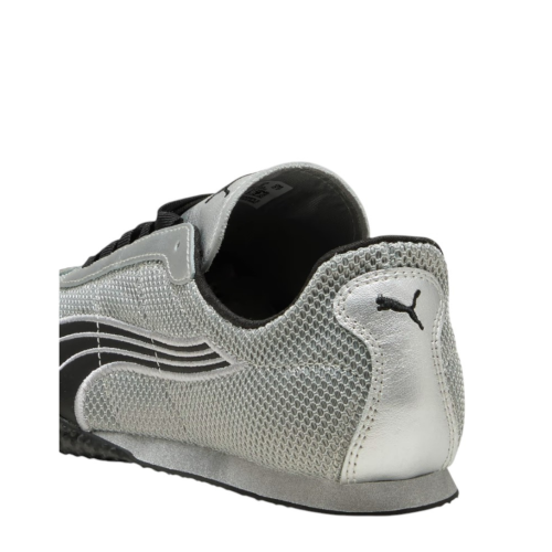 Puma Silver and Black Low-Profile Sneakers.