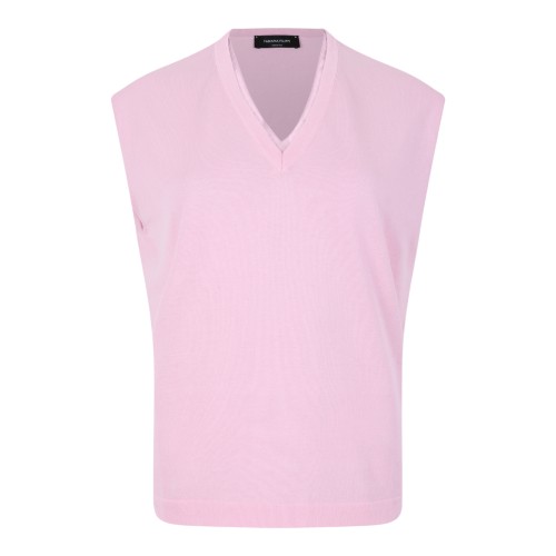 Fabiana Filippi Cream Sleeveless V-Neck Knit Top. 