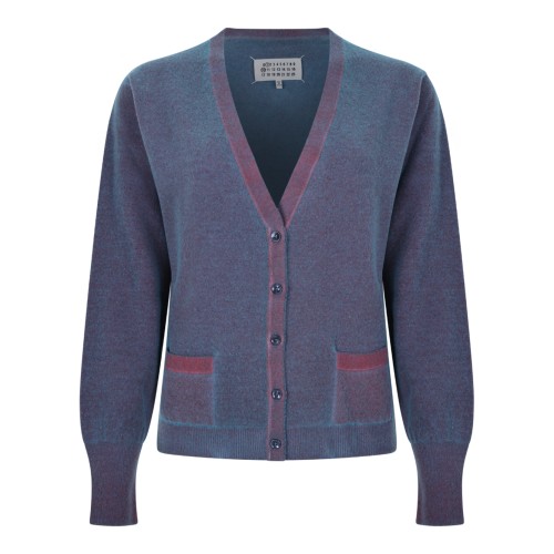 Maison Margiela Blue Contrast-Trim Knit Cardigan.