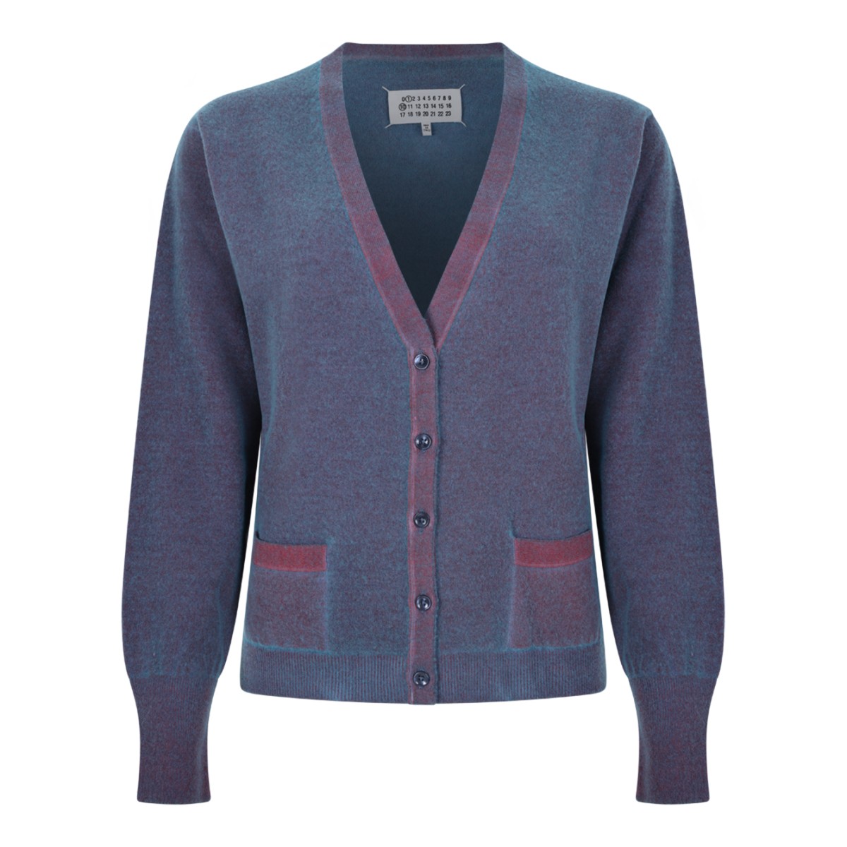 Maison Margiela Blue Contrast-Trim Knit Cardigan.