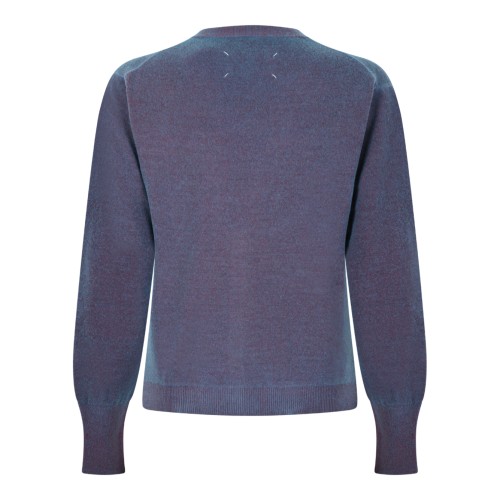 Maison Margiela Blue Contrast-Trim Knit Cardigan. 2