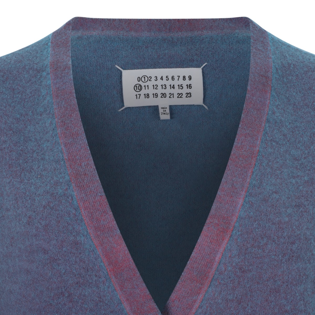 Maison Margiela Blue Contrast-Trim Knit Cardigan.