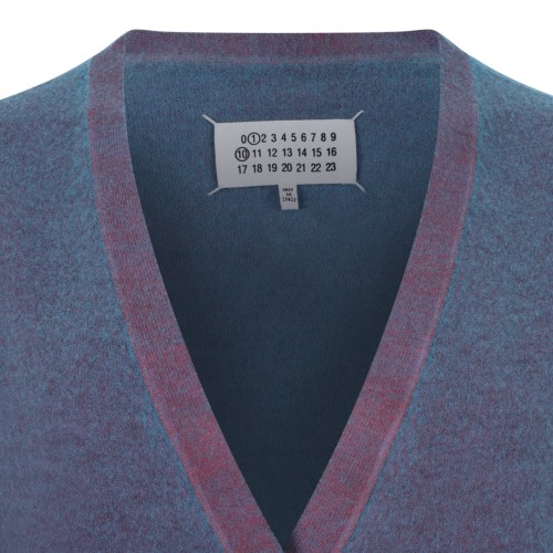 Maison Margiela Blue Contrast-Trim Knit Cardigan.