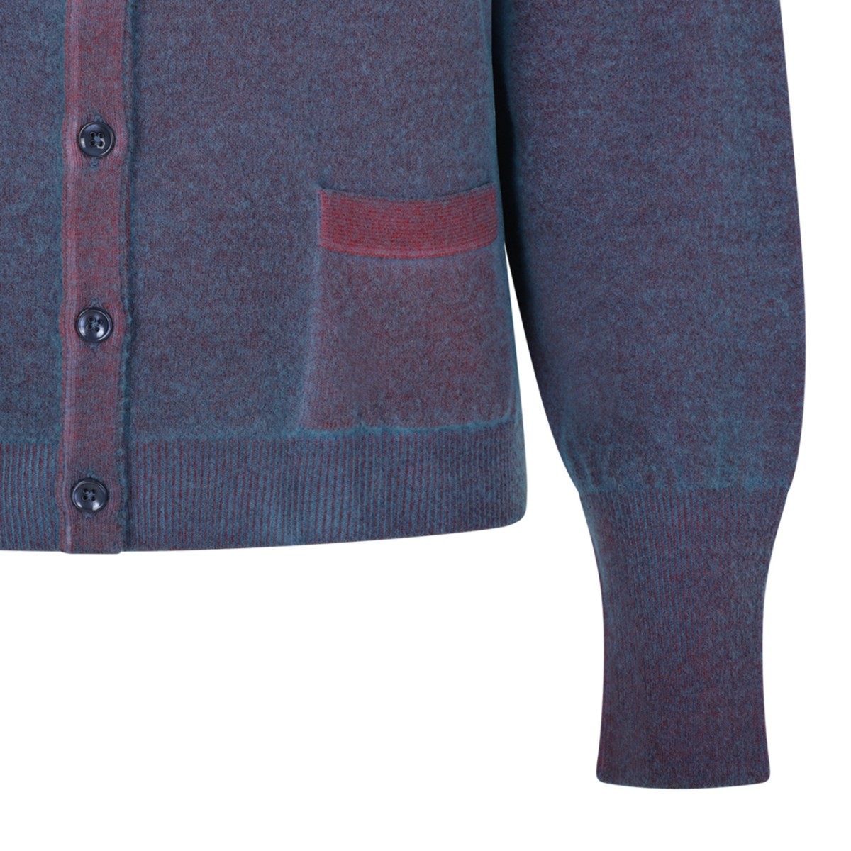 Maison Margiela Blue Contrast-Trim Knit Cardigan.
