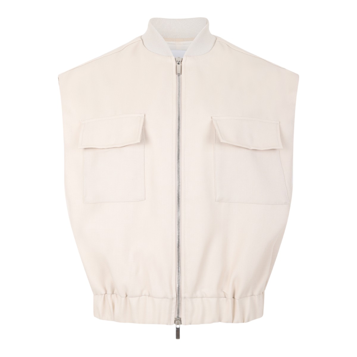 Nine In The Morning Beige Sleeveless Utility Jacket.
