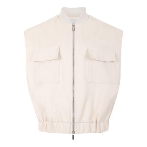 Nine In The Morning Beige Sleeveless Utility Jacket.