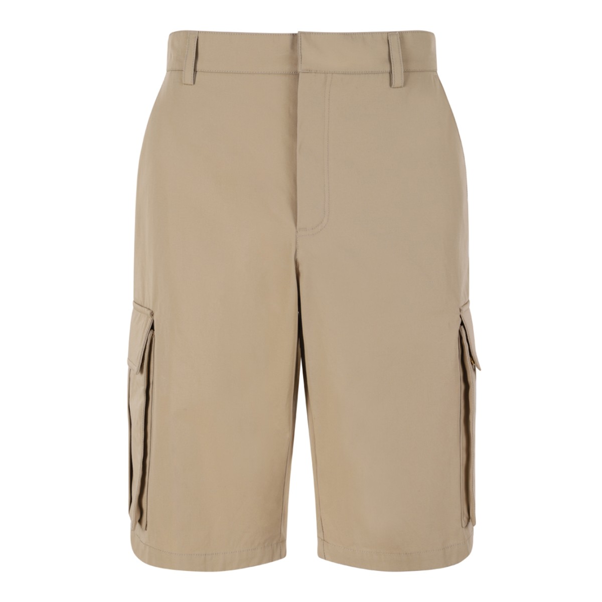 Balmain Beige Cotton Cargo Bermuda Shorts. 