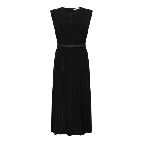 Max Mara Black Sleeveless Pleated Midi Dress.