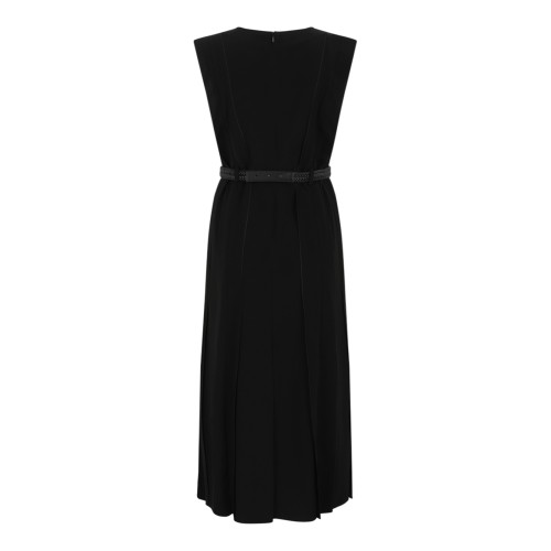 Max Mara Black Sleeveless Pleated Midi Dress.