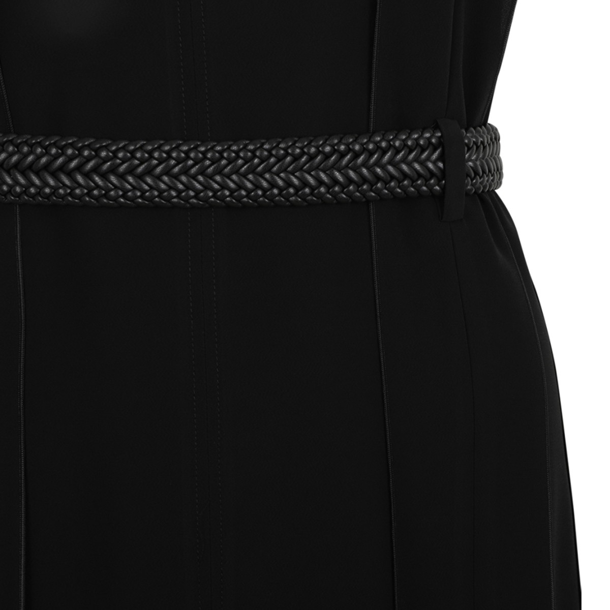Max Mara Black Sleeveless Pleated Midi Dress.