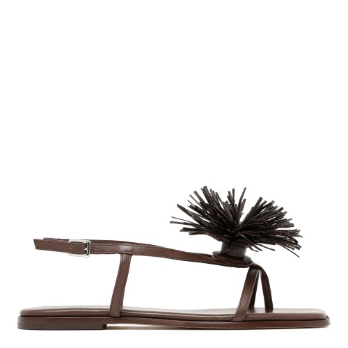 Vic Mati Brown Leather Flat Sandals with Fringe Detail.