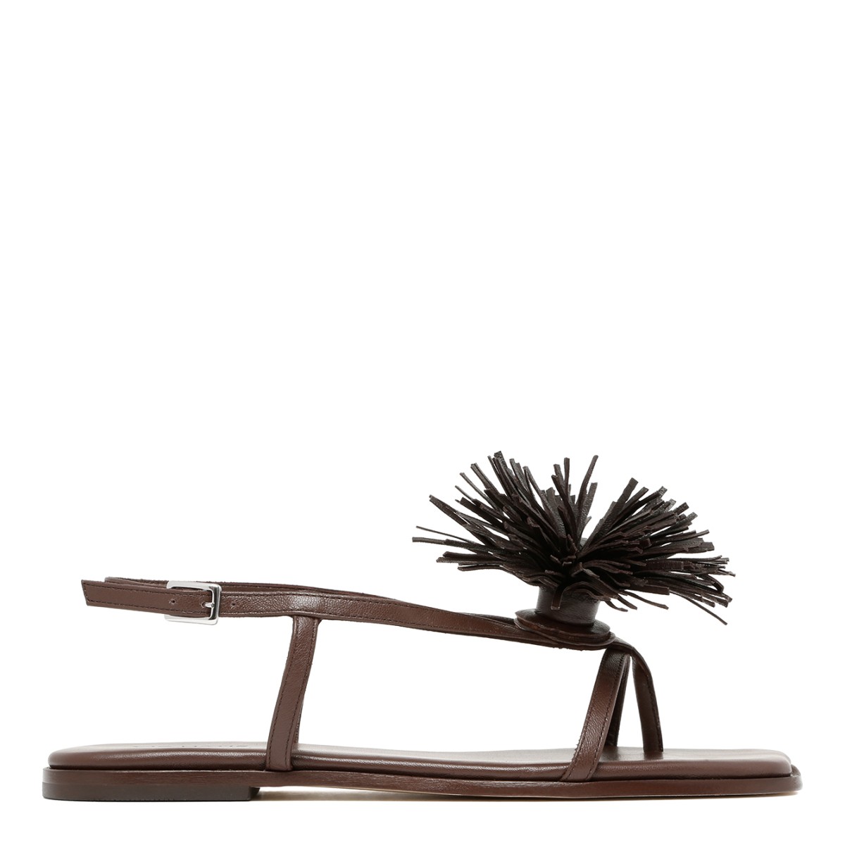 Vic Mati Brown Leather Flat Sandals with Fringe Detail.