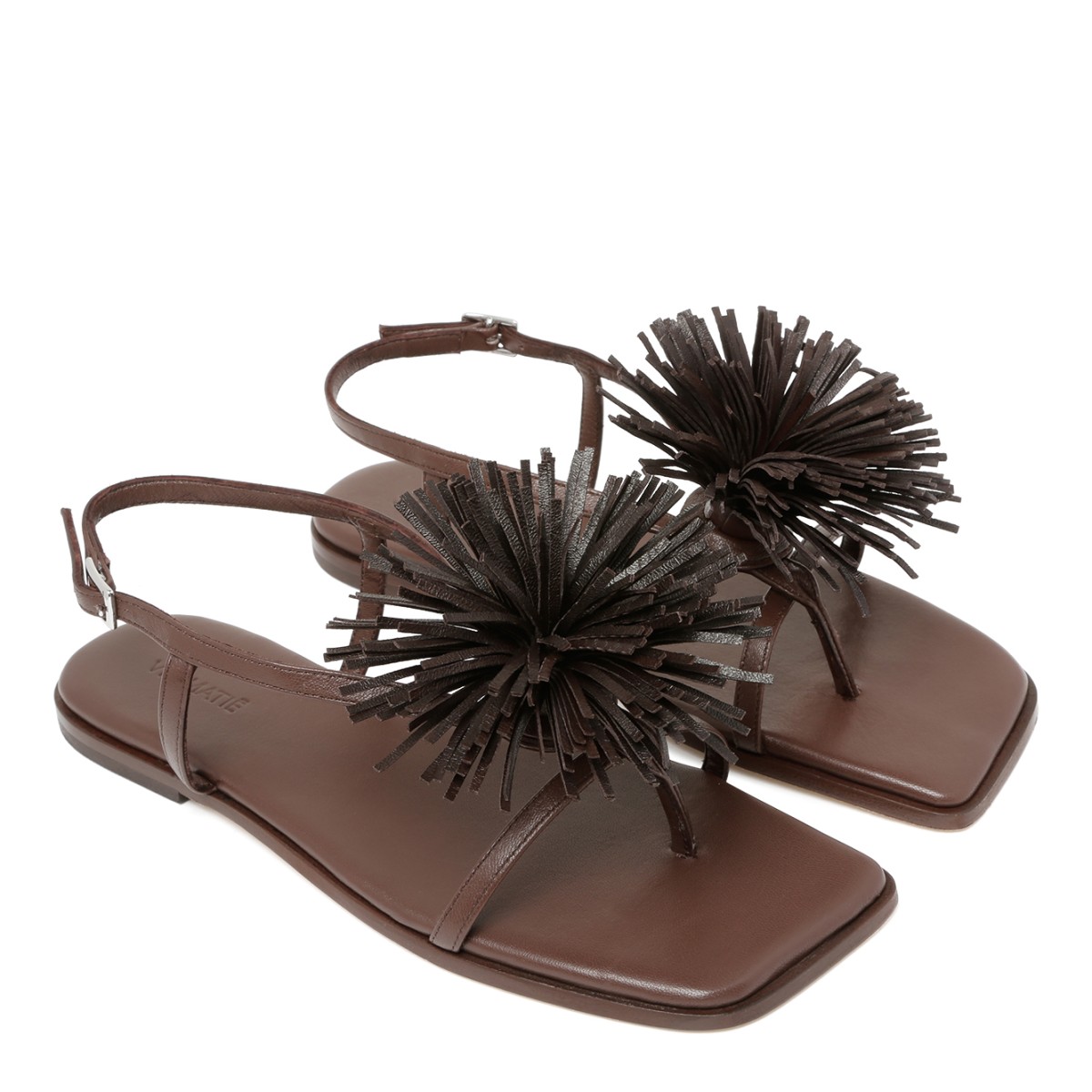 Vic Mati Brown Leather Flat Sandals with Fringe Detail.